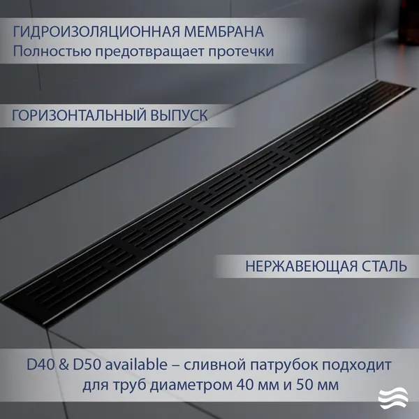 Изображение товара Трап для душа Lauter 2120692-LMB 900x70 (черный матовый)