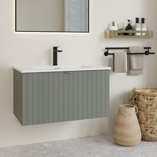 Изображение товара Тумба с умывальником Lauter Melisa 80 + Alton 82 (серо-зеленый п/мат, три ручки в комплекте)