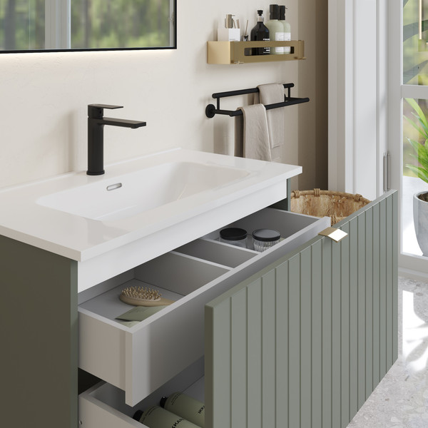 Изображение товара Тумба с умывальником Lauter Melisa 80 + Alton 82 (серо-зеленый п/мат, три ручки в комплекте)