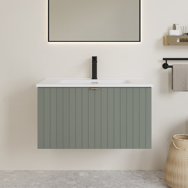 Изображение товара Тумба с умывальником Lauter Melisa 80 + Alton 82 (серо-зеленый п/мат, три ручки в комплекте)