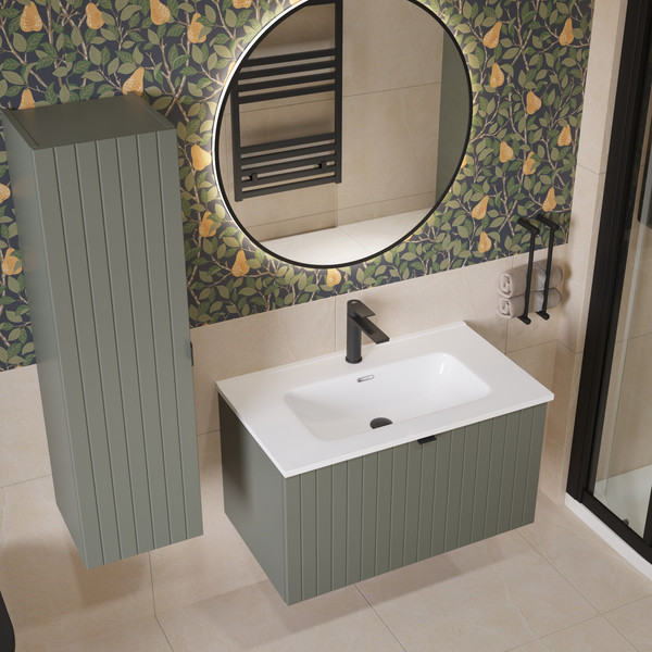 Изображение товара Тумба с умывальником Lauter Melisa 80 + Alton 82 (серо-зеленый п/мат, три ручки в комплекте)