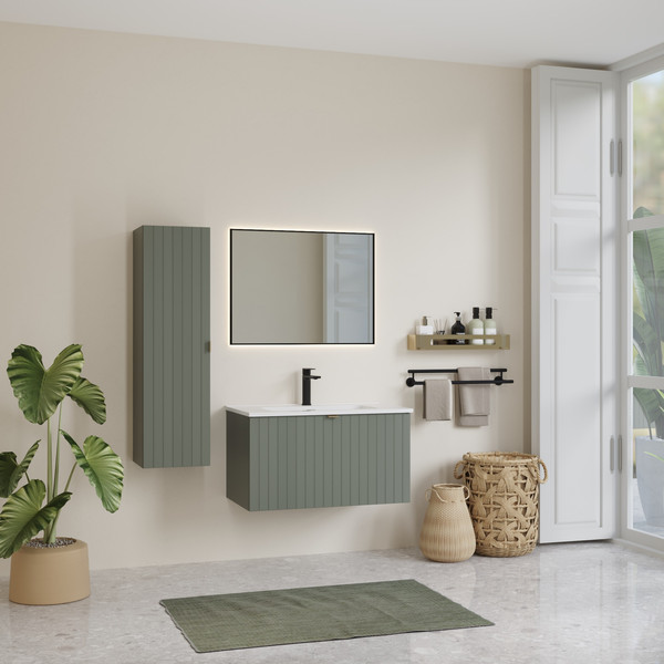 Изображение товара Тумба с умывальником Lauter Melisa 80 + Alton 82 (серо-зеленый п/мат, три ручки в комплекте)