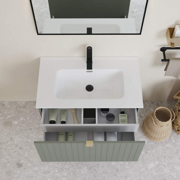 Изображение товара Тумба с умывальником Lauter Melisa 80 + Alton 82 (серо-зеленый п/мат, три ручки в комплекте)