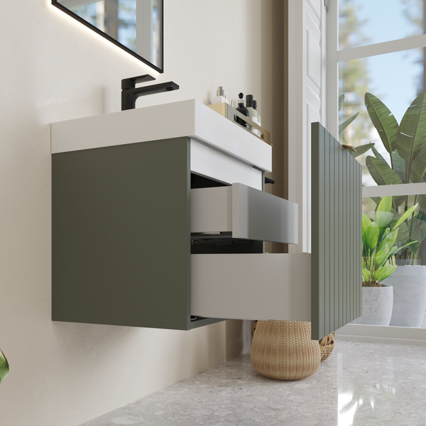 Изображение товара Тумба с умывальником Lauter Melisa 50 (серо-зеленый п/мат/искусственный мрамор)