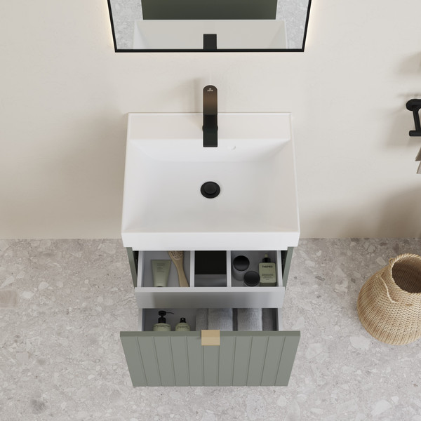 Изображение товара Тумба с умывальником Lauter Melisa 50 (серо-зеленый п/мат/искусственный мрамор)