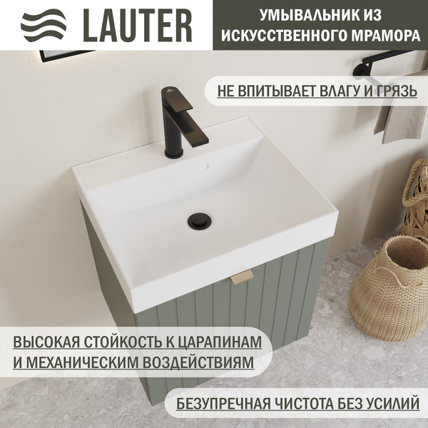 Изображение товара Тумба с умывальником Lauter Melisa 50 (серо-зеленый п/мат/искусственный мрамор)