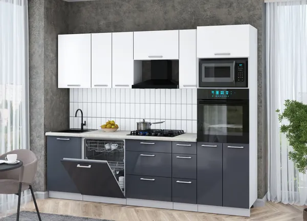 Изображение товара Кухонный гарнитур Interline Мила Gloss 2.6-ПМ1 (асфальт глянец/белый/опал светлый)