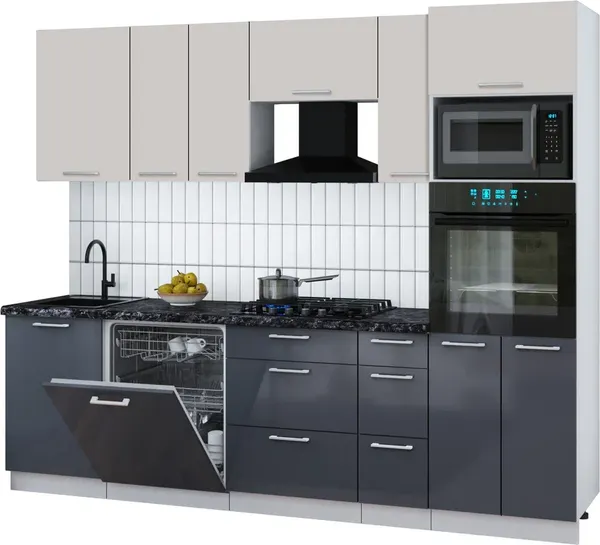 Изображение товара Кухонный гарнитур Interline Мила Gloss 2.6-ПМ1 (асфальт глянец/кашемир/кастилло темный)