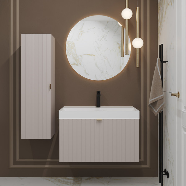 Изображение товара Тумба с умывальником Lauter Melisa 80 (кашемир п/мат/искусственный мрамор, три ручки в комплекте)