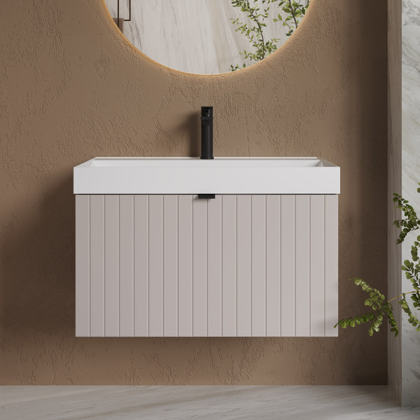 Изображение товара Тумба с умывальником Lauter Melisa 80 (кашемир п/мат/искусственный мрамор, три ручки в комплекте)