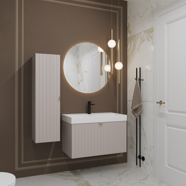 Изображение товара Тумба с умывальником Lauter Melisa 80 (кашемир п/мат/искусственный мрамор, три ручки в комплекте)