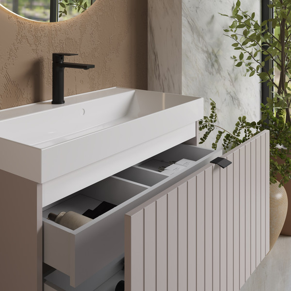 Изображение товара Тумба с умывальником Lauter Melisa 80 (кашемир п/мат/искусственный мрамор, три ручки в комплекте)