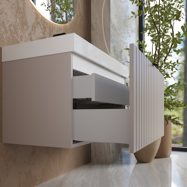 Изображение товара Тумба с умывальником Lauter Melisa 80 (кашемир п/мат/искусственный мрамор, три ручки в комплекте)