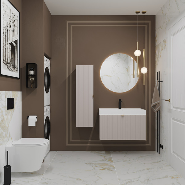 Изображение товара Тумба с умывальником Lauter Melisa 80 (кашемир п/мат/искусственный мрамор, три ручки в комплекте)