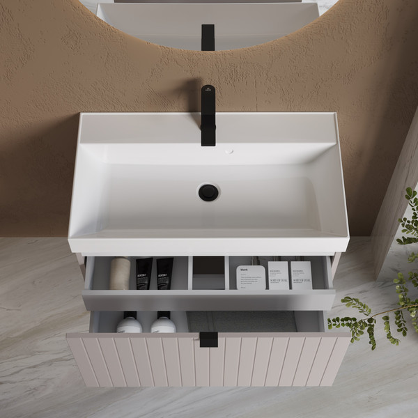 Изображение товара Тумба с умывальником Lauter Melisa 80 (кашемир п/мат/искусственный мрамор, три ручки в комплекте)