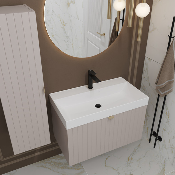 Изображение товара Тумба с умывальником Lauter Melisa 80 (кашемир п/мат/искусственный мрамор, три ручки в комплекте)