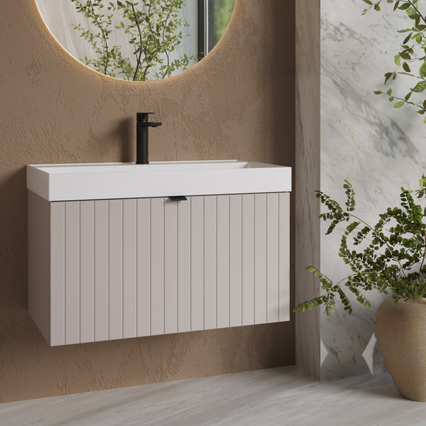 Изображение товара Тумба с умывальником Lauter Melisa 80 (кашемир п/мат/искусственный мрамор, три ручки в комплекте)