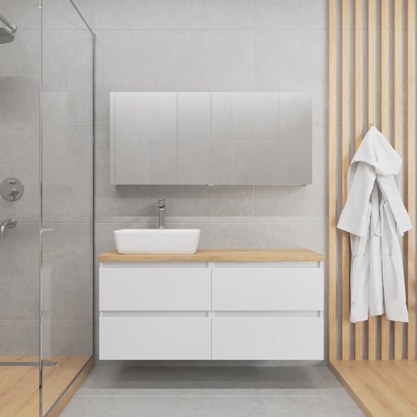 Изображение товара Комод для ванной Lauter Mia 60 со столешницей Melisa (белый глянец/цельный дуб)