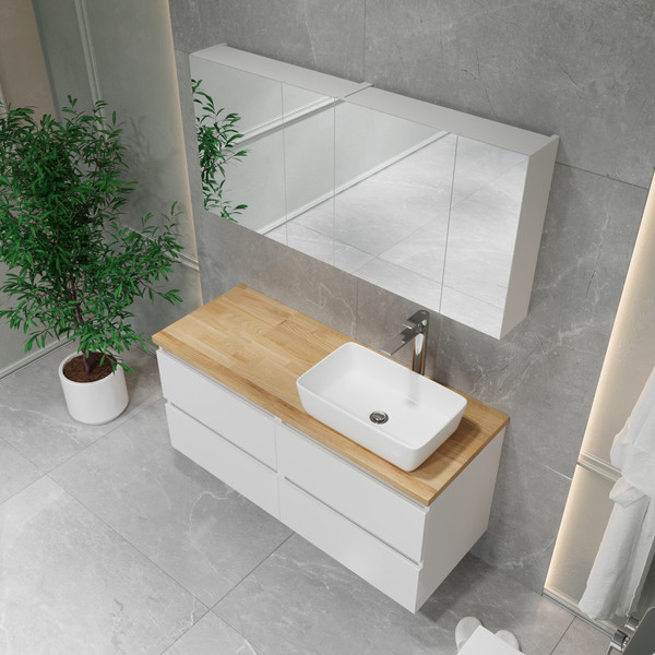 Изображение товара Комод для ванной Lauter Mia 60 со столешницей Melisa (белый глянец/цельный дуб)