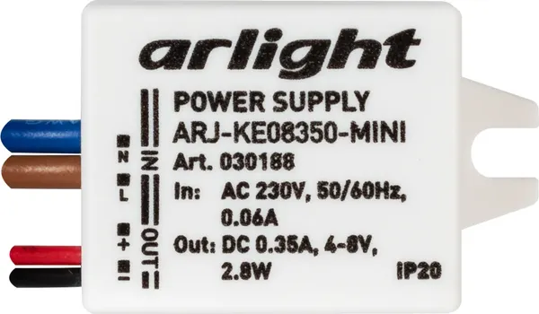 Изображение товара Блок питания для светильника Arlight ARJ-KE08350-MINI 2.8W 350mA / 030188