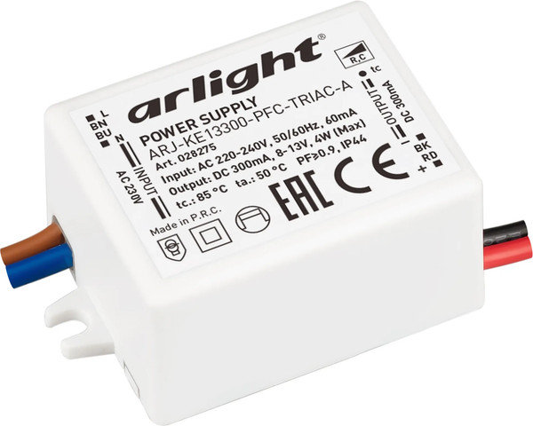 Изображение товара Блок питания для светильника Arlight ARJ-KE13300-PFC-TRIAC-A 4W 300mA / 028275