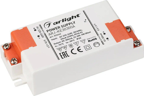 Изображение товара Блок питания для светильника Arlight ARJ-KE30300A 9W 300mA PFC / 023442