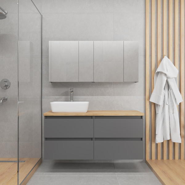 Изображение товара Комод для ванной Lauter Mia 60 со столешницей Melisa (графит/цельный дуб)