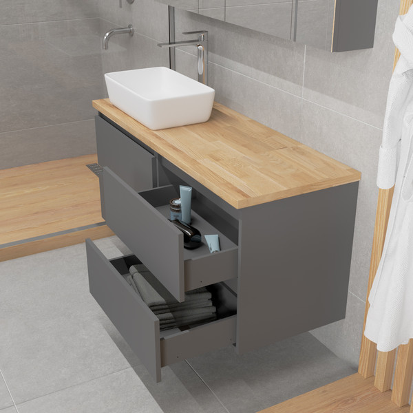 Изображение товара Комод для ванной Lauter Mia 60 со столешницей Melisa (графит/цельный дуб)