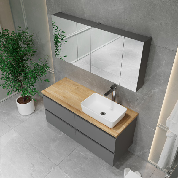 Изображение товара Комод для ванной Lauter Mia 60 со столешницей Melisa (графит/цельный дуб)