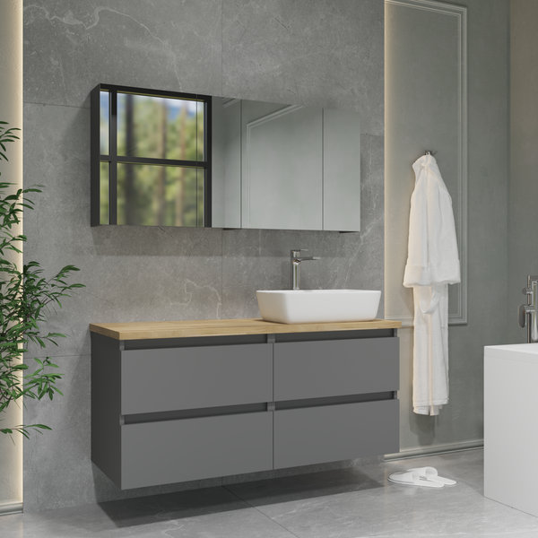 Изображение товара Комод для ванной Lauter Mia 60 со столешницей Melisa (графит/цельный дуб)