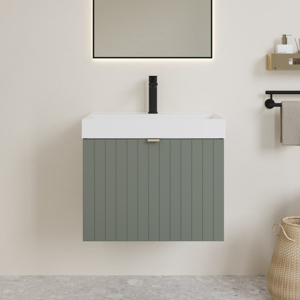 Изображение товара Тумба с умывальником Lauter Melisa 60 (серо-зеленый п/мат/искусственный мрамор)