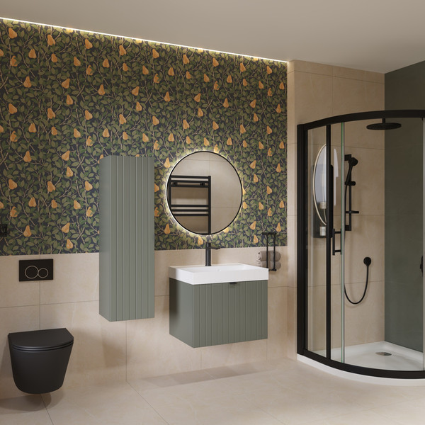 Изображение товара Тумба с умывальником Lauter Melisa 60 (серо-зеленый п/мат/искусственный мрамор)