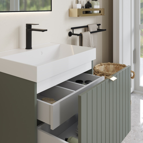 Изображение товара Тумба с умывальником Lauter Melisa 60 (серо-зеленый п/мат/искусственный мрамор)