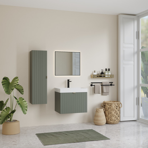 Изображение товара Тумба с умывальником Lauter Melisa 60 (серо-зеленый п/мат/искусственный мрамор)