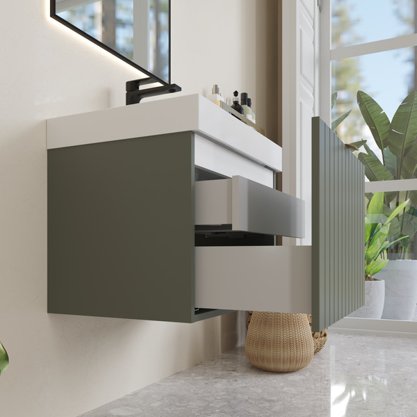 Изображение товара Тумба с умывальником Lauter Melisa 60 (серо-зеленый п/мат/искусственный мрамор)