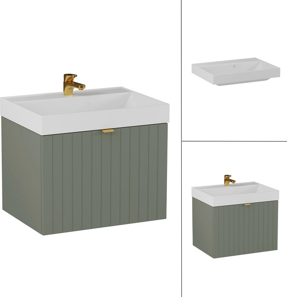 Изображение товара Тумба с умывальником Lauter Melisa 60 (серо-зеленый п/мат/искусственный мрамор)