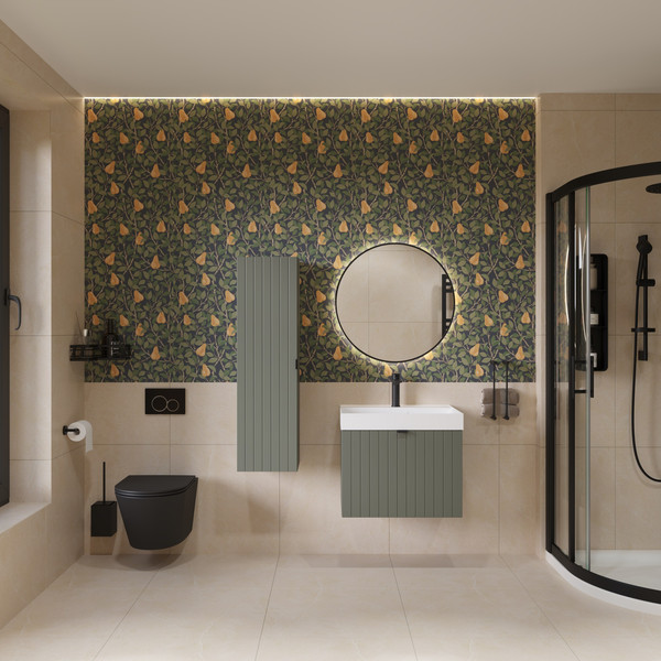 Изображение товара Тумба с умывальником Lauter Melisa 60 (серо-зеленый п/мат/искусственный мрамор)