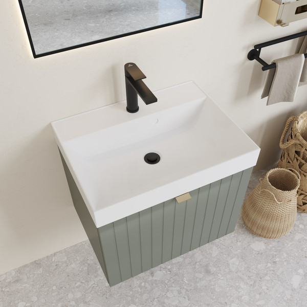 Изображение товара Тумба с умывальником Lauter Melisa 60 (серо-зеленый п/мат/искусственный мрамор)