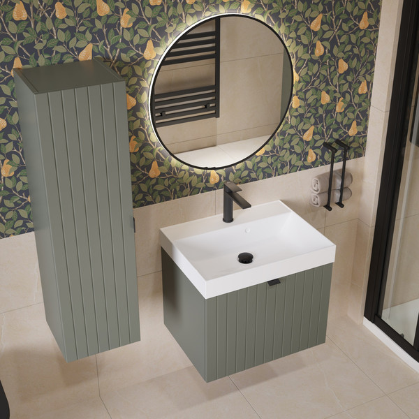 Изображение товара Тумба с умывальником Lauter Melisa 60 (серо-зеленый п/мат/искусственный мрамор)