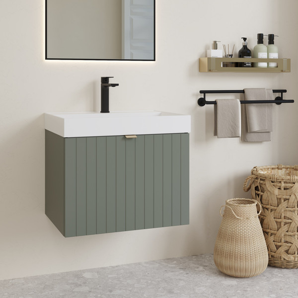 Изображение товара Тумба с умывальником Lauter Melisa 60 (серо-зеленый п/мат/искусственный мрамор)