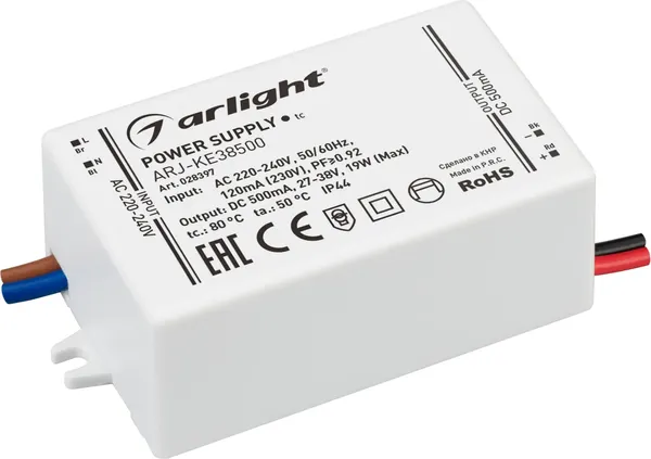 Изображение товара Блок питания для светильника Arlight ARJ-KE38500 19W 500mA PFC / 028397