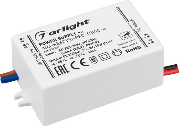 Изображение товара Блок питания для светильника Arlight ARJ-KE42350-PFC-TRIAC-A 15W 350mA / 028280