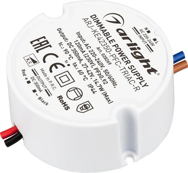 Изображение товара Блок питания для светильника Arlight ARJ-KE42350-PFC-TRIAC-R 15W 350mA / 028269