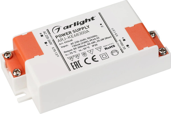 Изображение товара Блок питания для светильника Arlight ARJ-KE68300A 20W 300mA PFC / 023448