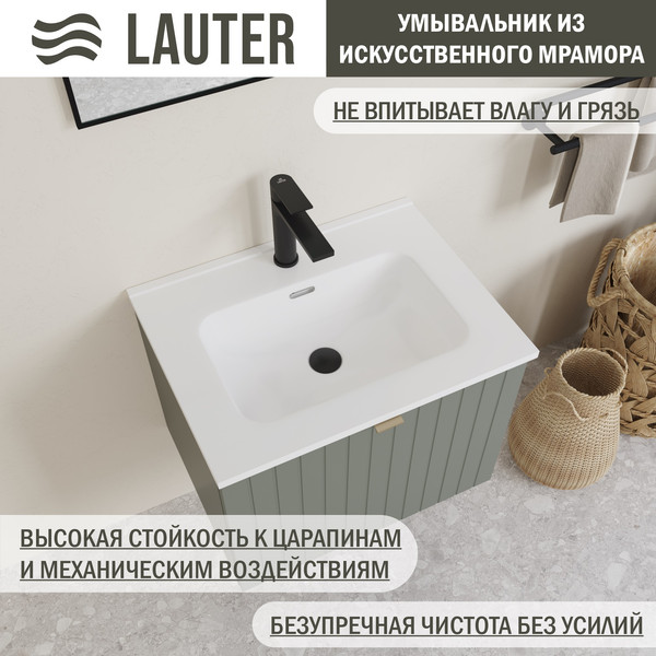 Изображение товара Тумба с умывальником Lauter Melisa 60 + Alton 61 (серо-зеленый п/мат, три ручки в комплекте)