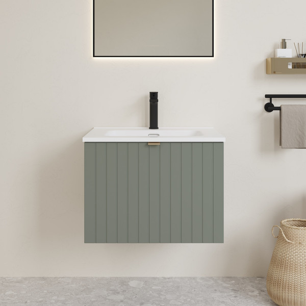 Изображение товара Тумба с умывальником Lauter Melisa 60 + Alton 61 (серо-зеленый п/мат, три ручки в комплекте)