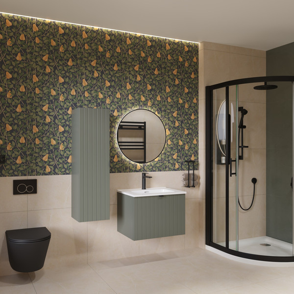 Изображение товара Тумба с умывальником Lauter Melisa 60 + Alton 61 (серо-зеленый п/мат, три ручки в комплекте)