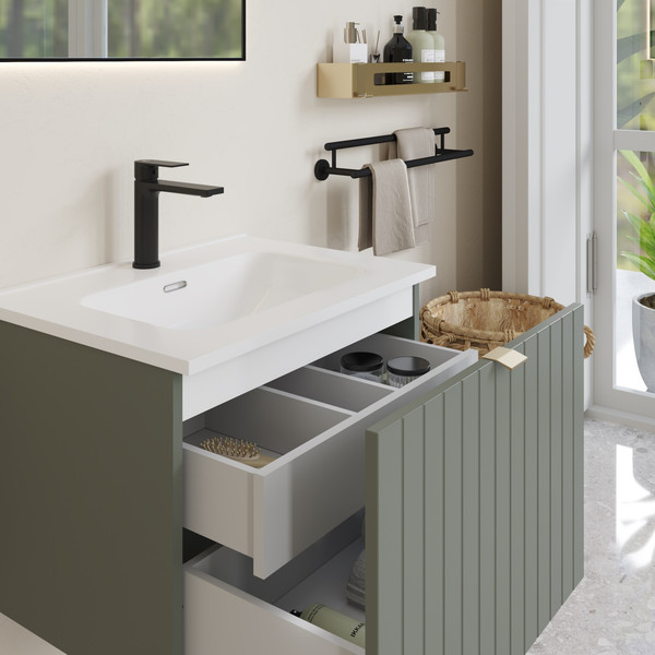 Изображение товара Тумба с умывальником Lauter Melisa 60 + Alton 61 (серо-зеленый п/мат, три ручки в комплекте)