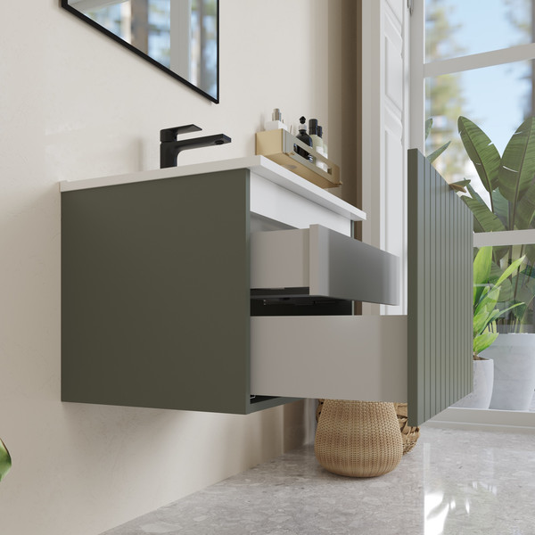 Изображение товара Тумба с умывальником Lauter Melisa 60 + Alton 61 (серо-зеленый п/мат, три ручки в комплекте)