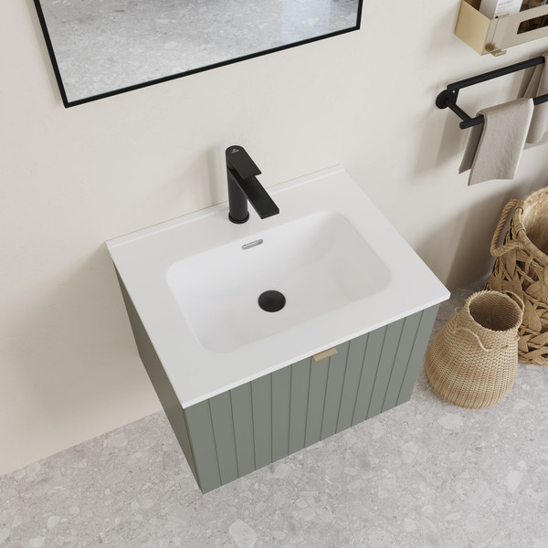 Изображение товара Тумба с умывальником Lauter Melisa 60 + Alton 61 (серо-зеленый п/мат, три ручки в комплекте)